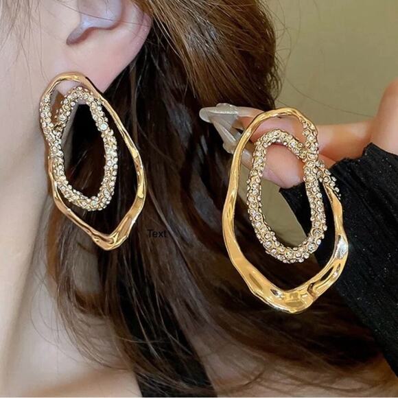 Earrings Pave Crystal Double Loop Gold Alexis Bittar Solanales STYLE S16 - Picture 6 of 7